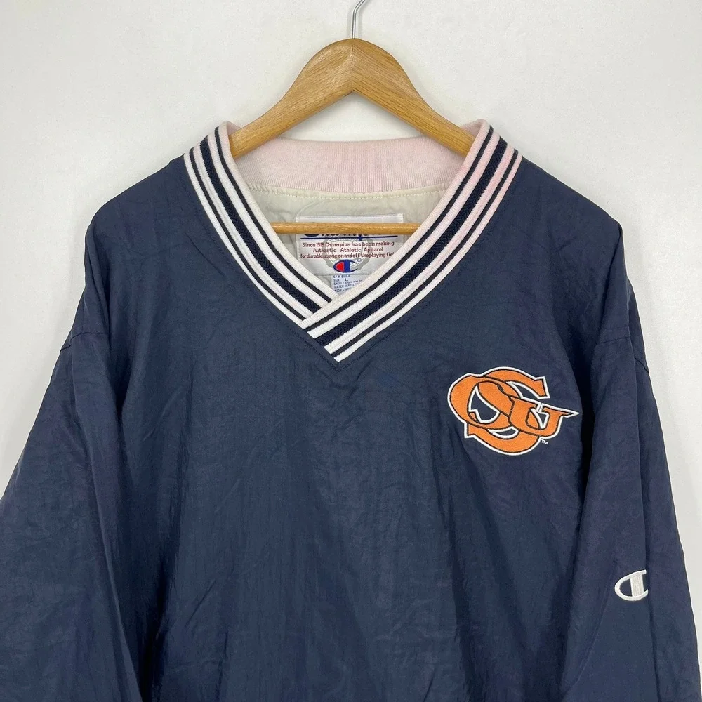 Champion Oregon State Beavers V-Neck Windbreaker Navy Blue Mens Large Vtg 90s